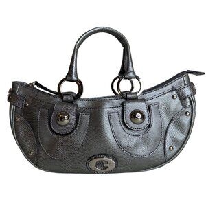Y2K Guess Metallic Silver Lizard Textured Handbag With Zebra Interior